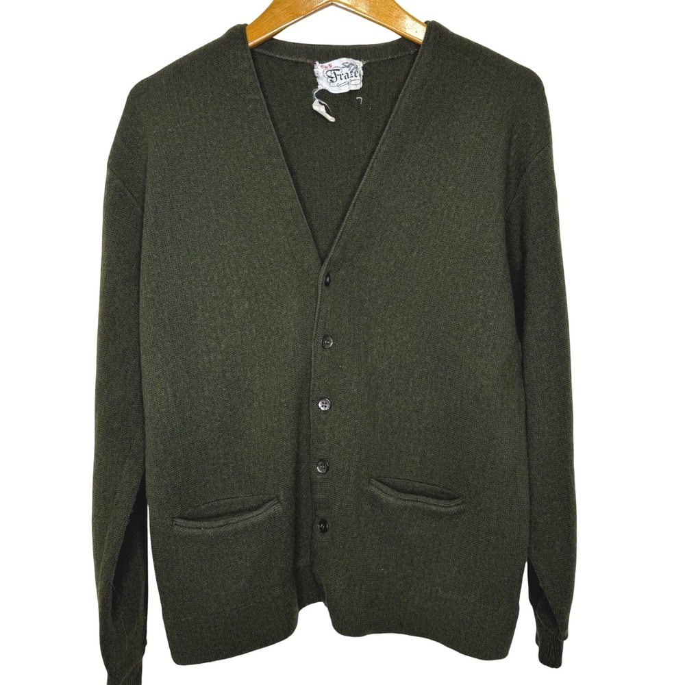 Vintage Frazer Wool Grandpa Cardigan‎ XL Army Green
